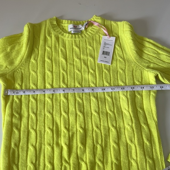 Vineyard Vines Cashmere Coral Lane Cable knit Crew Neck Sweater Bright Citron - Picture 8 of 11